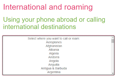 List of international calling countries on 1pMobile