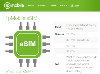 1pMobile eSIM page screenshot