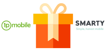 A gift box with 1pMobile and SMARTY logos