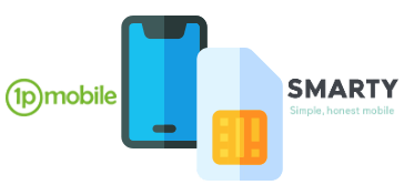 1pMobile and SMARTY logos with phone and SIM card icons
