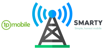 Mobile mast and 1pMobile and SMARTY logos
