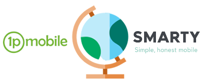 1pMobile and SMARTY logos with a globe