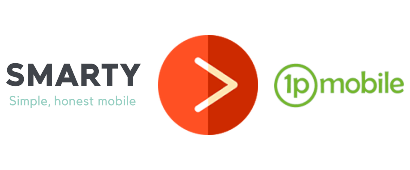 SMARTY and 1pMobile logos with a greater than symbol