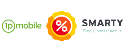 1pMobile and SMARTY logos with a promotional sticker