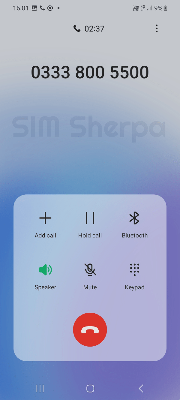 Screengrab of a 4G call