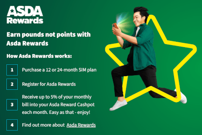 A man staring at phones with ASDA Rewards lettering