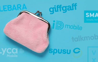 A pink purse against a background with mobile network logos
