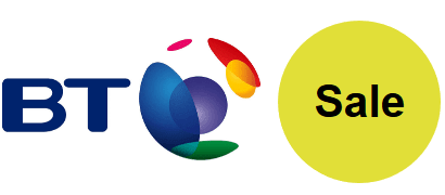 BT Mobile logo and yellow roundel with sale