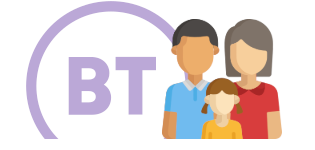 BT Mobile logo behind family