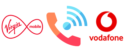 Virgin and Vodafone logos and WiFi calling symbol
