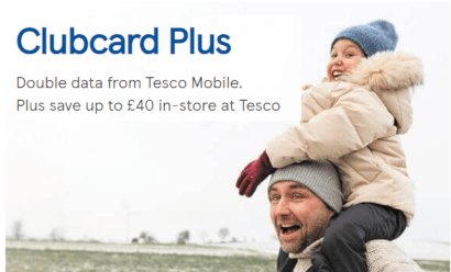 Girl on man's shoulders and Clubcard Plus lettering