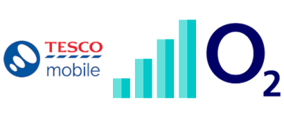 O2 and Tesco Mobile logo with signal bars