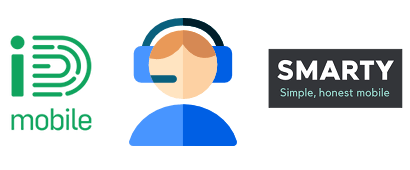 Customer service headset with SMARTY and iD Mobile logos