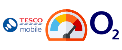O2 and Tesco Mobile logos with speedometer