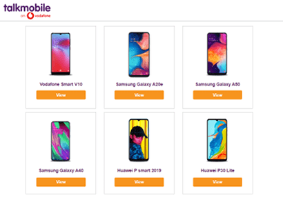 Screenshot of Talkmobile's phone range