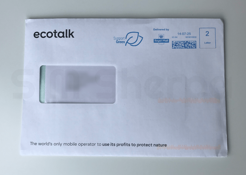 An envelope with Ecotalk branding