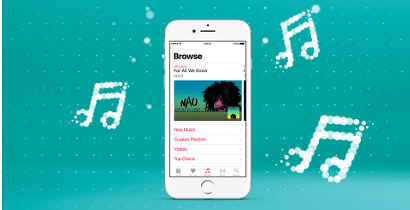 EE banner with Apple Music on a mobile phone screen