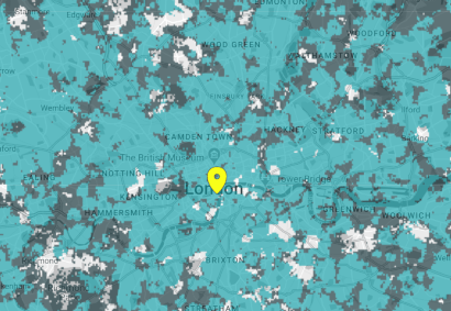 Coverage map of EE's 5G in London