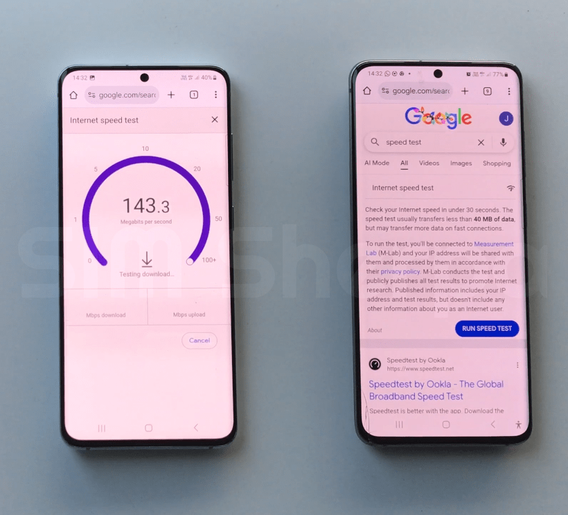 Screenshot of a speed test