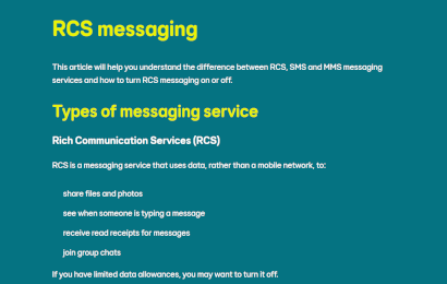 Screenshot of EE's RCS messaging guide