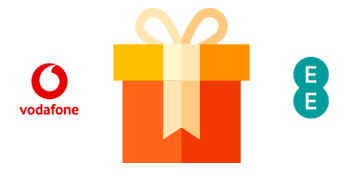 A gift with EE and Vodafone logos