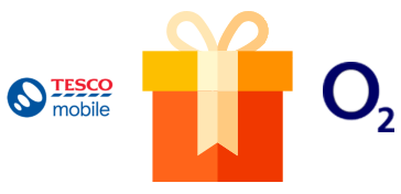 A gift with Tesco Mobile and O2 logos