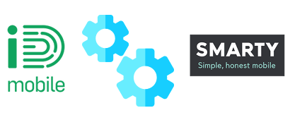 Gears icon with SMARTY and iD Mobile logos