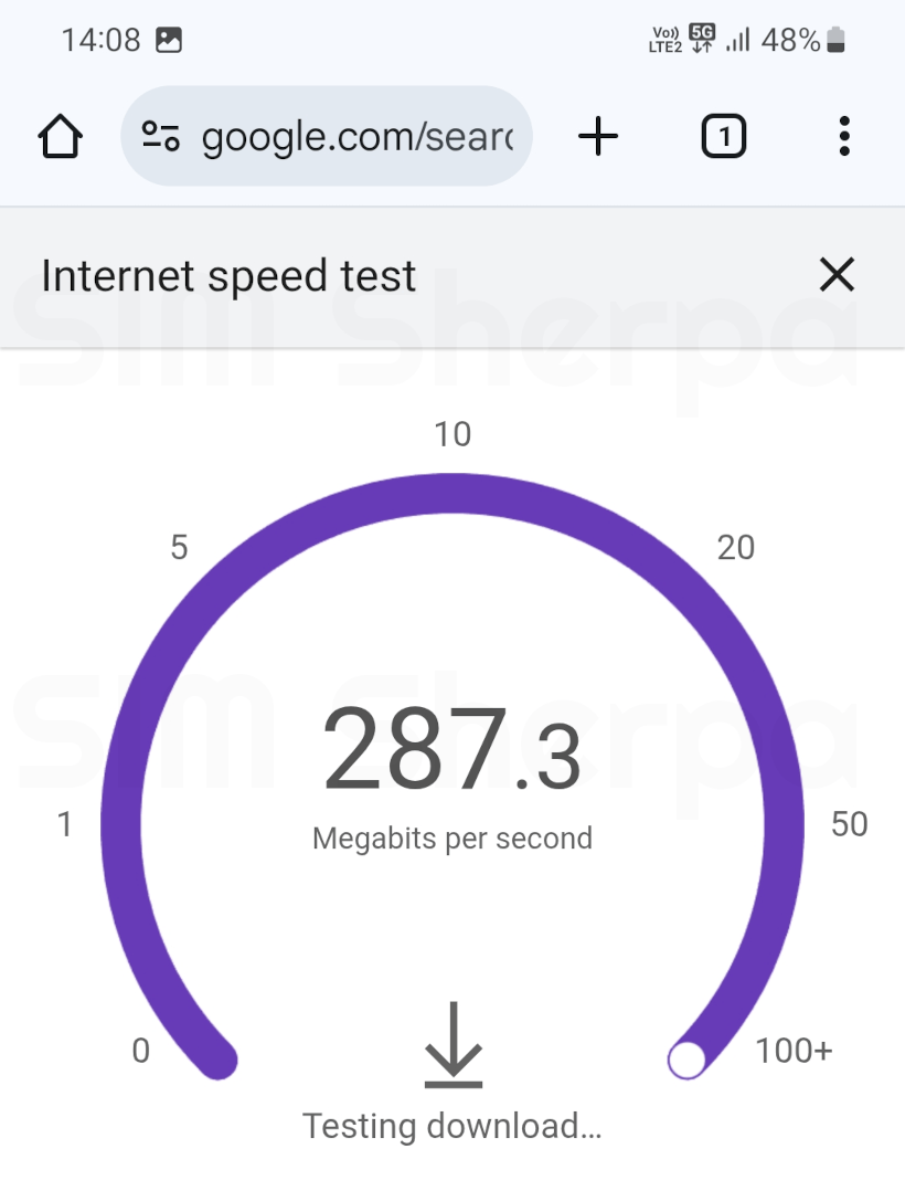 Screenshot of a speed test