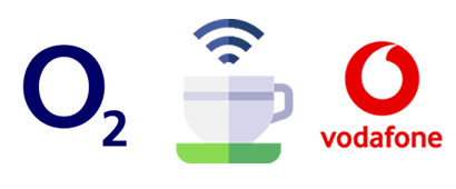 WiFi symbol with O2 and Vodafone logos