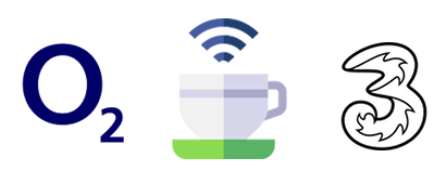 WiFi symbol with O2 and Three logos