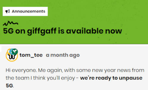 giffgaff 5G announcement