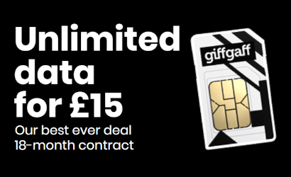 Unlimited data for £15 on a black background