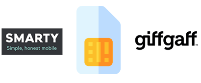 A SIM card with giffgaff and SMARTY logos