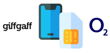 giffgaff and O2 logos with a SIM card and smartphone
