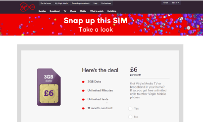 Screenshot of a hidden Virgin Mobile SIM only plan