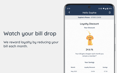Watch your monthly bill drop banner with loyal dog