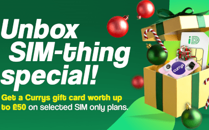 Christmas box with an iD SIM card and Currys gift card in it