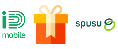 iD Mobile and spusu logos with a greater than symbol