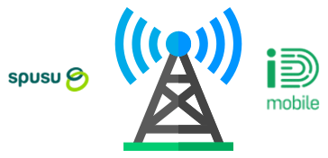 Mobile mast with iD Mobile and spusu logos