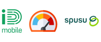 iD Mobile and spusu logos with speedometer
