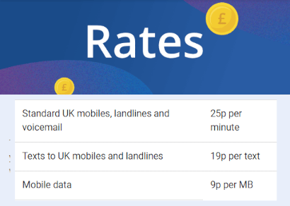 Screenshot of Lebara's pay as you go rates