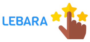 A finger pointing to rating stars next to Lebara logo