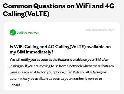 Le WiFi calling feature