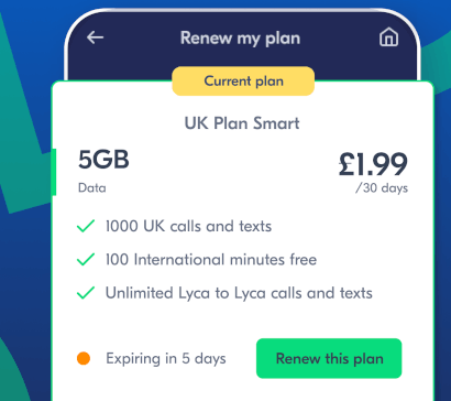 Screenshot from Lyca Mobile's app changing plans