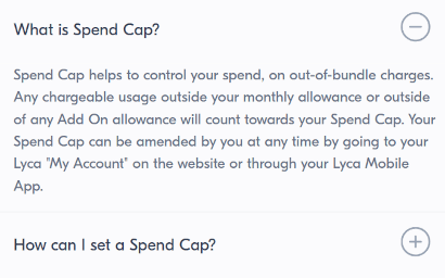 Screenshot of spending cap FAQs