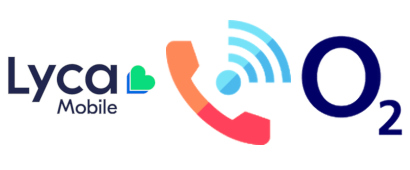 WiFi calling icon between O2 and Lyca Mobile logos
