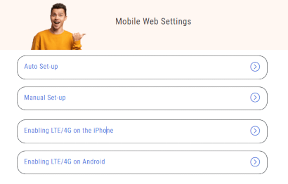 Mobile web settings page