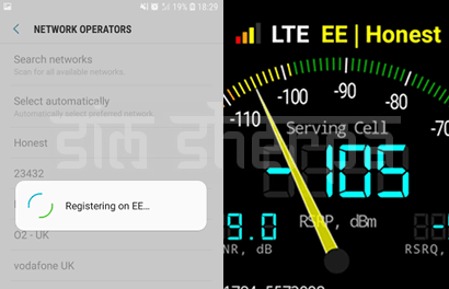 Screenshot of choosing EE network manually