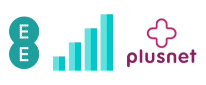 Mobile signal bars with Plusnet and EE logos