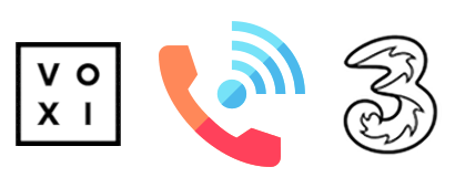 WiFi calling icon with VOXI and Three logos